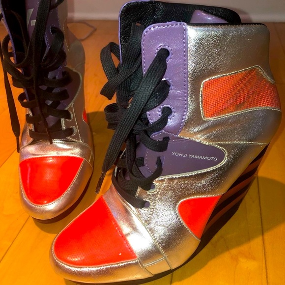 Yohji Yamamoto Shoes - YOHJI YAMAMOTO wedge sneakers silver 7 purple coral lace up heel